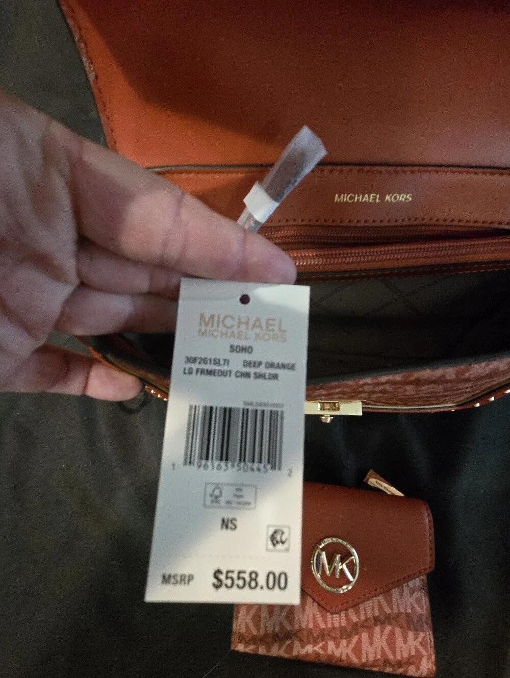 Michael Kors Orange Logo Studded Chain Crossbody Bag